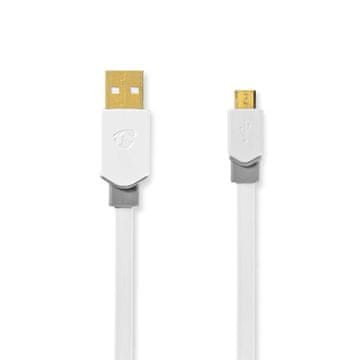 Nedis USB kabel | USB 2.0 | USB-A muški | USB Micro-B muški | 480 Mbps | Pozlaćeni | 1,00 m | Plosnati | PVC | Bijeli | Kartonska kutija s prozorčićem