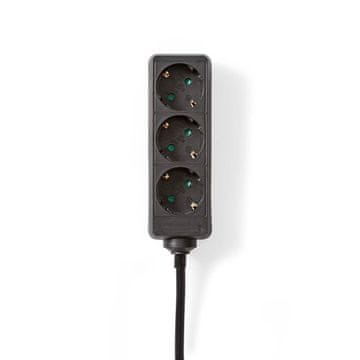 Nedis Produžna utičnica Tip F CEE 7 7 3 kraka 5 00 m 3680 W 16 A Vrsta uzemljenja Bočni kontakti 230 V AC 50 60 Hz Kut utičnice 45 H05VV F 3G1 5 mm² Crna