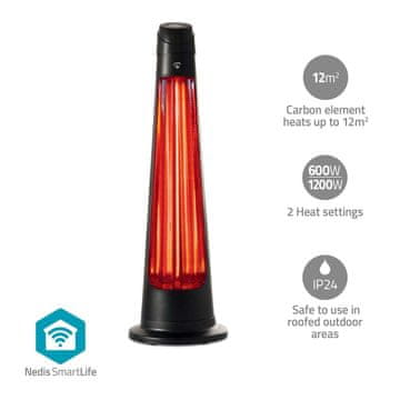 Northix SmartLife grijač za terasu | Wi-Fi | 1200 W | 2 postavke grijanja | Oscilacija | Zaštita od pada | IP24 | Crna