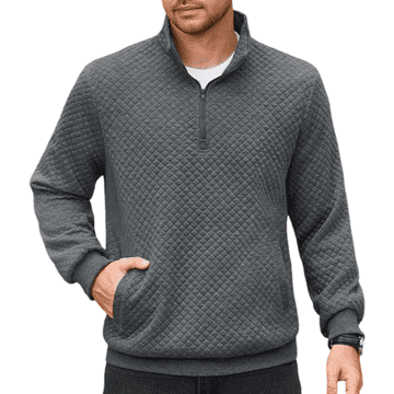 Nikcorp Muški džemper s 1/4 patentnim zatvaračem, waffle tekstura, Slim Fit, sivi, XXL, elastično pletivo, moderan elegantan dizajn, otporan na gužvanje, idealan za prijelazno razdoblje, 98% poliester 2%