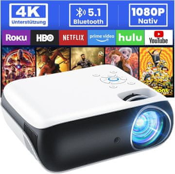 slomart HOPVISION Beamer - Prijenosni 4K projektor, 9500lm, Bluetooth, Full HD 1080P