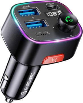 FM SYNCWIRE FM Transmitter Bluetooth 5.4, 48W (36W PD & 12W), auto adapter, senzor svjetla, HiFi bas