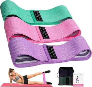 slomart Woobroo elastična traka od tkanine - 3 razine otpora za jogu/pilates