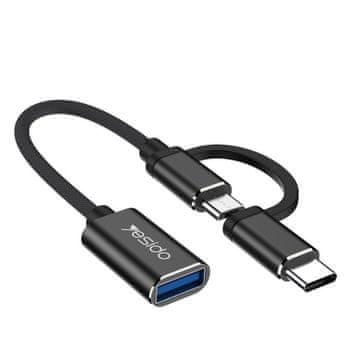 Northix Yesido 2-u-1 USB-A na USB-C/Micro USB OTG adapter, 10 cm