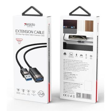 Northix Yesido USB-A muški-ženski produžni kabel, 1,5 m - crni