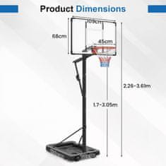 Northix Prijenosni košarkaški koš, podesivi 1,6-3 m, ploča od 109 cm