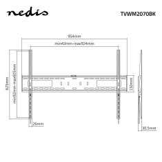 Nedis Fiksni nosač za TV na zid 60 100 Maksimalna podržana težina zaslona 75 kg Minimalna udaljenost od zida 30 5 mm Metal Čelik Crna