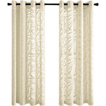 Nikcorp Voile zavjese s uzorkom lišća, set 2 komada, 140x160 cm, bež, poliester, 8 metalnih ušica promjera 4 cm, poluprozirne dekorativne zavjese za dnevni boravak i spavaću sobu, jednostavna montaža na