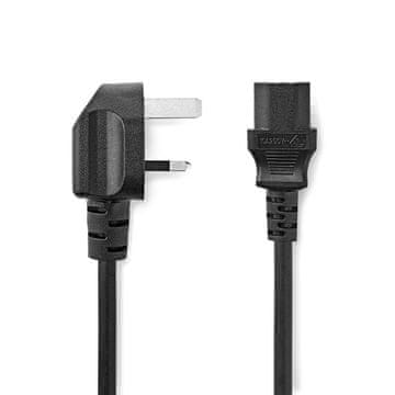 Nedis Kabel za napajanje | UK kontakt muški | IEC-320-C13 | Kutni | Ravni | Poniklani | 2,00 m | Okrugli | PVC | Crni | Etiketiranje