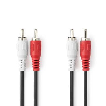 Nedis Stereo audio kabel | 2x RCA muški | 2x RCA muški | Niklani | 10,0 m | Okrugli | Crveni / Bijeli | Oznaka