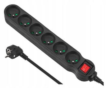 Maclean MCE225 produžni kabel 6 utičnica 2300 W 1,5 m crni prekidač