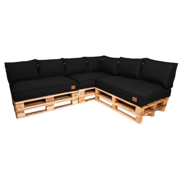 Kutni set za namještaj od paleta 3 x 120/65/15 GRANULAT Crna / maki