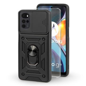 GS Futrola za Motorola Moto G22/E32/E32s, oklopljeni klizni prsten, crna + 9H staklo