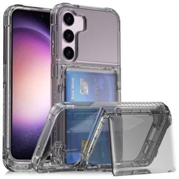 GS Futrola za Samsung Galaxy S23, držač za kartice s postoljem, prozirna / crna