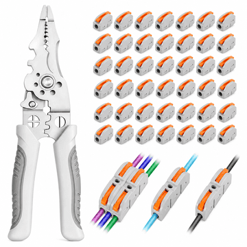 HOME & MARKER® Brzi kabelski konektori s polugom (50 kom), za žice 0,75–4,0 mm², s odstranjivačem izolacije, višekratni | QUICKCONX