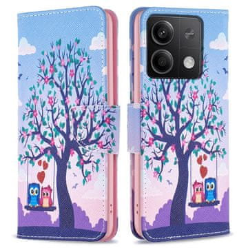 GS Preklopna futrola za Xiaomi Redmi Note 13 5G, novčanik, sove i drvo plave boje