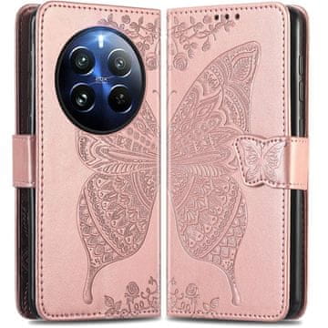 GS Realme 12 Pro 5G / 12 Pro+ 5G preklopna maskica, leptir, ružičasto zlatna