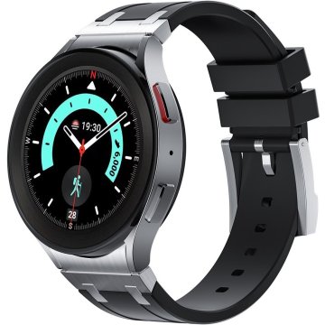 GS Silikonski remen za Samsung Galaxy Watch 4/5/6 40/42/43/44/45/46/47 mm, crna / srebrna kopča