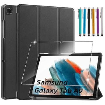 GS Set futrole + kaljeno staklo + 6x olovka za Samsung Galaxy Tab A9, Smartcase, crna