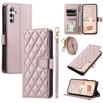 GS Preklopna futrola za Samsung Galaxy A55 5G, romboidna crossbody kožna, ružičasto zlatna
