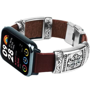 GS Kožni remen za Xiaomi Smart Band 8 Pro / Xiaomi Smart Band 9 Pro, smeđa / srebrna