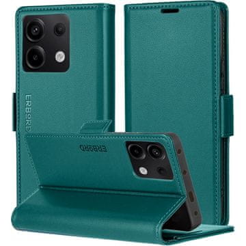 Overboard Xiaomi Redmi Note 13 5G maskica, sjajna liči maskica, novčanik s preklopom, zelena