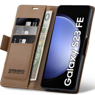 Overboard Futrola za Samsung Galaxy S23 FE, sjajna liči boja, novčanik s preklopom, smeđa