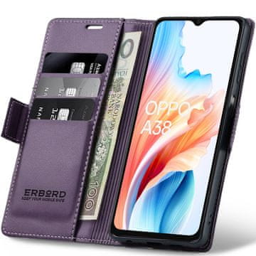 Overboard Futrola za Oppo A38 / A18, sjajna liči futrola, preklopna futrola za novčanik, ljubičasta
