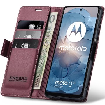 Overboard Futrola za Motorola Moto G24 / G24 Power / G04, sjajni Litchi, futrola-novčanik s preklopom, crvena