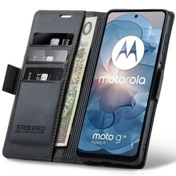 Overboard Futrola za Motorola Moto G24 / G24 Power / G04, sjajni liči, novčanik s preklopom, crna