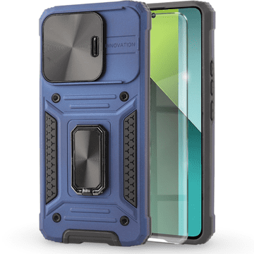 Overboard Oklopna maskica za Xiaomi Redmi Note 13 Pro 5G, CamShield Slide, plava + 9H kaljeno staklo
