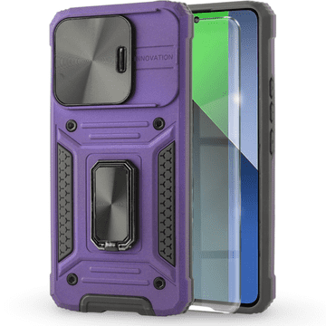 Overboard Oklopna maskica za Xiaomi Redmi Note 13 Pro 5G, CamShield Slide, ljubičasta + 9H kaljeno staklo