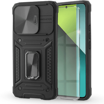 Overboard Oklopna maskica za Xiaomi Redmi Note 13 Pro 5G, CamShield Slide, crna + 9H kaljeno staklo
