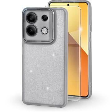 Overboard Futrola za Xiaomi Redmi Note 13 Pro 5G, svjetlucavi prah, siva + 9H kaljeno staklo