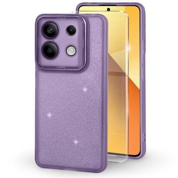 Overboard Futrola za Xiaomi Redmi Note 13 5G, svjetlucavi prah, ljubičasta + kaljeno staklo 9H