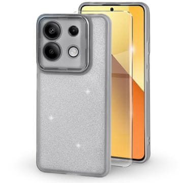 Overboard Futrola za Xiaomi Redmi Note 13 5G, svjetlucavi prah, siva + 9H kaljeno staklo