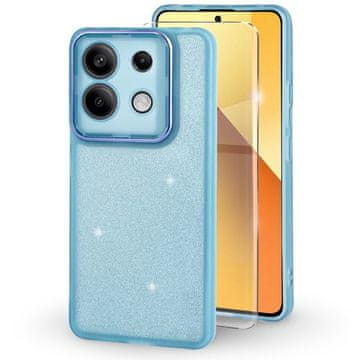 Overboard Futrola za Xiaomi Redmi Note 13 5G, svjetlucavi prah, plava + 9H kaljeno staklo