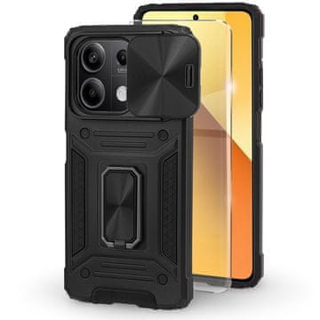 Overboard Oklopna maskica za Xiaomi Redmi Note 13 5G, CamShield Slide, crna + 9H kaljeno staklo