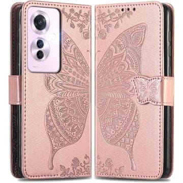 GS Preklopna maskica za Oppo Reno 11F 5G, leptir, ružičasto-zlatna