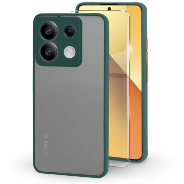 GS Silikonska maskica za Xiaomi Redmi Note 13 5G, sa zaštitom za kameru, prozirna/zelena + kaljeno staklo 9H