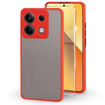 GS Silikonska maskica za Xiaomi Redmi Note 13 5G, sa zaštitom za kameru, prozirna/crvena + kaljeno staklo 9H