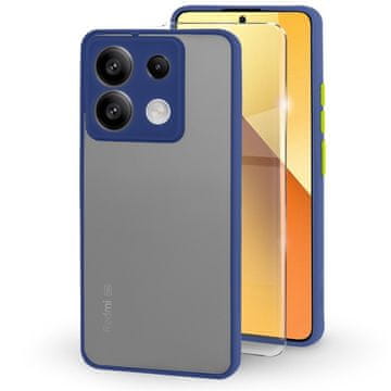 GS Silikonska maskica za Xiaomi Redmi Note 13 5G, sa zaštitom za kameru, prozirna/plava + kaljeno staklo 9H
