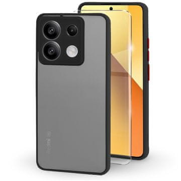 GS Silikonska maskica za Xiaomi Redmi Note 13 5G, sa zaštitom za kameru, prozirna/crna + kaljeno staklo 9H