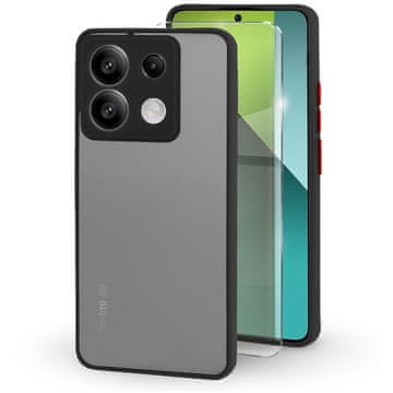 GS Silikonska maskica za Xiaomi Redmi Note 13 Pro 5G, sa zaštitom za kameru, prozirna/crna + kaljeno staklo 9H
