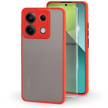 GS Silikonska maskica za Xiaomi Redmi Note 13 Pro 5G, sa zaštitom za kameru, prozirna/crvena + kaljeno staklo 9H