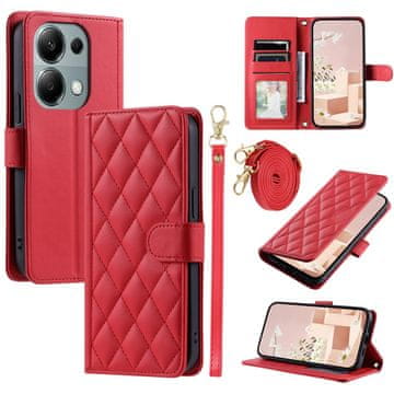 GS Preklopna futrola za Xiaomi Redmi Note 13 Pro 4G / Poco M6 Pro 4G, romboidni crossbody kožni okvir, crvena