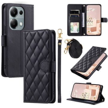 GS Preklopna futrola za Xiaomi Redmi Note 13 Pro 4G / Poco M6 Pro 4G, romboidna kožna crossbody maska, crna