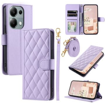GS Preklopna futrola za Xiaomi Redmi Note 13 Pro 4G / Poco M6 Pro 4G, romboidna kožna crossbody maska, ljubičasta