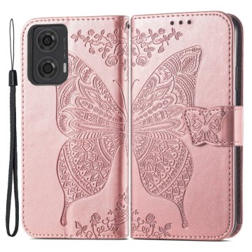 GS Preklopna futrola za Motorola Moto G24 / G24 Power / G04, leptir, ružičasto-zlatna