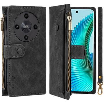 GS Honor Magic 6 Lite 5G preklopna futrola, novčanik s patentnim zatvaračem, crna